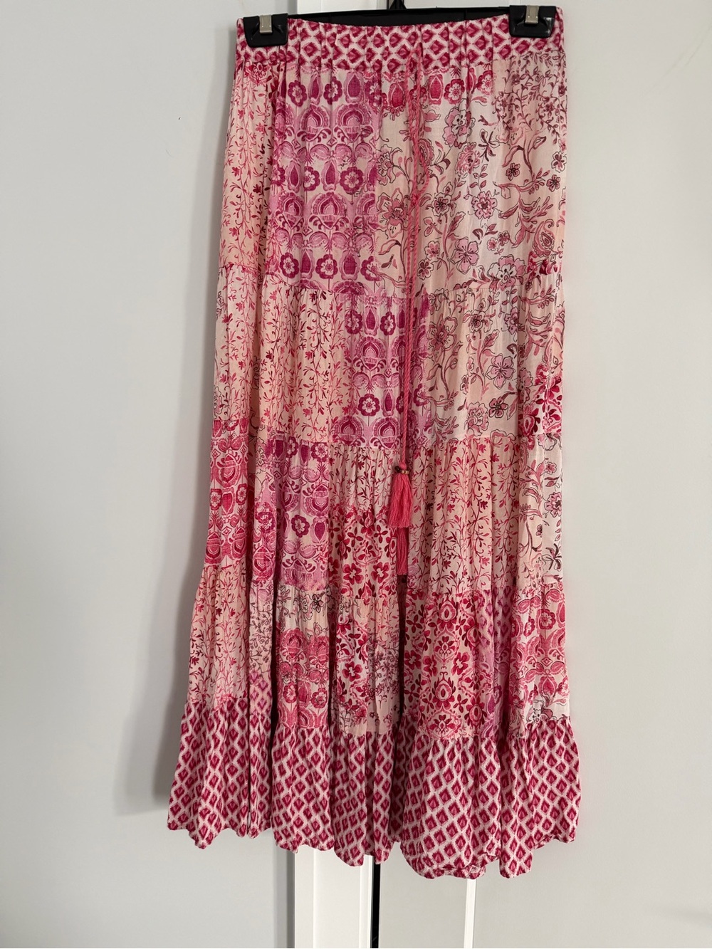 Pink Printed Tiered Maxi Skirt